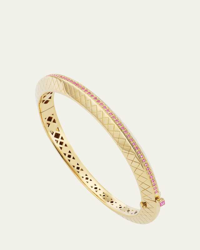 Temple Tile Thin Bangle in 18K Yellow Gold with Pink Sapphire